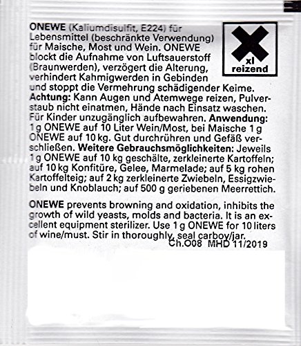 Onewe-Pulver Vierka Kaliumdisulfit schützt Maische,Most + Wein – ausreichend für 100 Liter – 10 g - 2