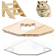 KFSCIP Hamster Sand, Hamster Sand Bath, Hamster Bath Container With Ladder, Hamster Bathtub Box,Transparent Hamster Bathroom with Wooden Lid, Pet Supplies for Guinea Pig Chipmunk or Other Small Pets