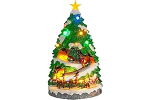 Avilia Árbol de Navidad en miniatura animado con luces LED y música navideña – Fabricado con materiales resistentes y pintado a mano, ideal para decorar el hogar durante el período navideño, 38 x 22 x