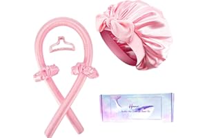 Hroevc Heatless Hair Curler & Silk Bonnet Set, Heatless curls Overnight with Bonnet for Sleeping, No Heat Hair Curls with Satin Bonnet to Sleep in, Heatless Curling Rod & Hair Bonnet Set (Pink)