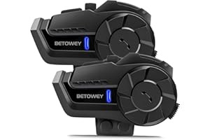 BETOWEY Interfono Moto Bluetooth Coppia, Auricolari Casco B2X Sistema Di Comunicazione Wireless 5.1 Con Condivisione Musica, Assistente Vocale, Distanza Interfono Fino A 800-1000 Metri (2 Pezzi)