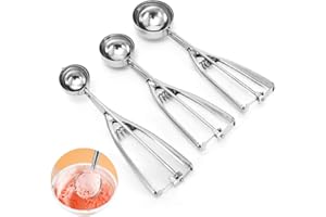 EKDIRECT Keksportionierer Set, 3 Stück Eisportionierer Edelstahl Eislöffel mit Auslöser für Eiscreme Plätzchen Kuchen Teig