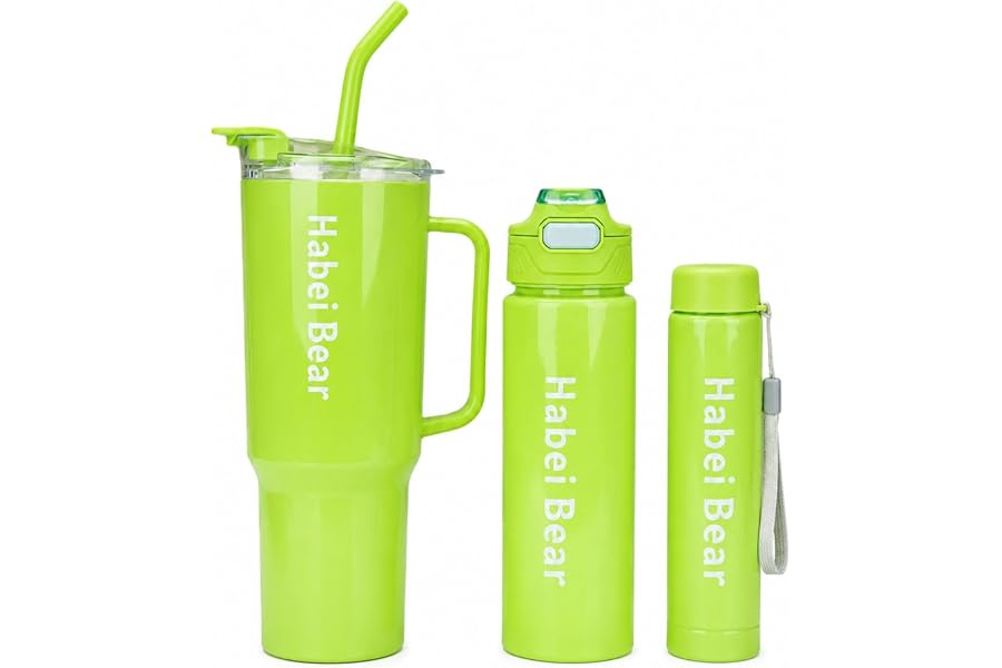 3 Piece Bottle Set (Lime Green) | Insulated, With Straw