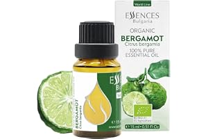 Essences Bulgaria Organisk Bergamott Eterisk Olja| 15 ml | Citrus bergamia | 100% Ren och Naturlig | Outspädd | Terapeutisk betyg | Aromaterapi | Kosmetika