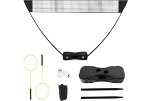 SPOTRAVEL Portable Badminton Net Set with Freestanding Base, Folding Badminton Net with 2 Badminton Rackets and 2 Shuttlecock