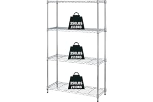 Actask 4-Tier Storage Shelf Heavy Duty Shelving Unit 137x91.5x36CM, Height Adjustable Metal Rack, For Laundry Bathroom Kitchen Garage Pantry 1000 LBS Capacity, NSF Certified, Chrome