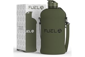 Fuel24 Jug with Insulated Sleeve & Removable Shoulder Strap | 2.2 Litre Water Bottle | Extra Strong Material | Drop Proof, Pop or Straw Cap | 2.2L Large Gym Sports Bottle | BPA FREE (Pop Cap, Cargo)