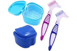 HRASY Lot de 2 étuis de bain pour dentier avec brosse de nettoyage - Pour le nettoyage des fausses dents