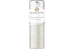 ROSIE ROSE Glitterspray 5g, Essbares Glitzer für Muffins, Torten und Kuchen in Silver Grey, Perfekte Tortendekoration für glänzende Dekorationen, Getränke oder andere kreative Backkreationen