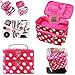 JJOnlineStore - Cute Double Layer Zips Polka Dots Pattern Makeup Cosmetic Storage Portable Bag with Zippers Travel Toiletries Multi Functional Organiser Bag (Pink + White Dots)