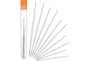 FODLON 10pcs Beading Needles for Jewellery Making, 5 Sizes Big Eye Needles for Seed Beads, Large Eye Needles with Clear Storage Bottle for Bracelet Threading
