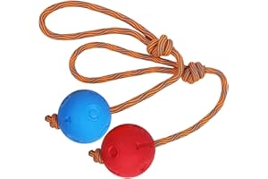 Weeyuu Rope Dog Toy, 2 Pack Ball on a Rope Dog Toys Durable Elastic Solid Rubber Balls for Fetch, Catch, Throw and Tug of War (7 cm, Blue + Red)