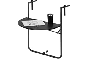 WOLTU Table de Balcon Rabattable et Suspendue, Table Exterieur Pliante Réglable en Hauteur, en Aspect Rotin, pour Terrasse, Jardin, Balcon, Noire