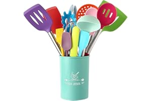 HUBEI Utensili da cucina in silicone Set di utensili da cucina - 446 ° F Manici in legno resistenti al calore Utensili da cucina grigi Set di strumenti per pentole antiaderenti (Colorato-19pcs)