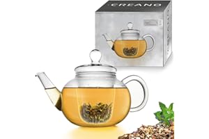 Creano Teekanne aus Glas 1,2l - Glasteekanne mit Glas-Sieb und Deckel - Teepresse ideal zur Zubereitung von Losen Tees - tropffrei