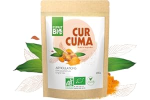 ESPRIT BIO – POUDRE DE CURCUMA BIO 200g – Superaliment – Articulations et digestion – mélanger ou saupoudrer – 100% bio et vegan