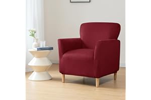 OKYUK Banquet Armchair Slipcovers Luxury Velvet Chair Slipcovers with Arms Stretch Chair Covers for Living Room Soft Armchair Slipcover Anti Slip Dog Pet Friendly Furniture Protector (Wine Red)