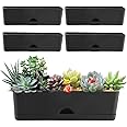 5 Pack Window Boxes Planters 16 Inches Rectangular Planter Herb Planter Boxes Large Plastic Flower Pots Rectangle Black Planter Outdoor and Indoor Succulent Window Sill Planter Self Watering Pots