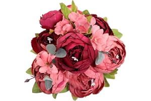 Veryhome Vintage Artificial Peony Seda Flores Ramos de Flores Decoración de la Boda Mesa de Hogar Cocina Oficina Jardín Plantas de Novia (Rojo Oscuro)