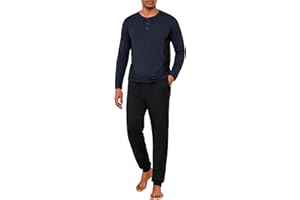Marvmys Pigiama Uomo Invernale Cotone Lungo Due Pezzi con Bottoni Maniche Lunghe Pantaloni Lunghi Pigiama con Tasche Confortevoli Casual