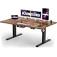 KAIMENG Electric Standing Desk 160 x 80 cm, USB Charging Height-Adjustable Desk witn Headphone Hooks & Sit Stand Reminder, Sit Stand Table & Workstations with Cable Tray,Home Office Desk, Rustic Brown