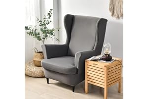 Highdi 2 Teilig Ohrensessel Überzug, Sessel-Überwürfe Ohrensessel Schonbezüge Bezug Sesselhusse Elastisch Stretch Stuhlbezug mit Armlehne Hohe Rückenlehne Universal (Dunkelgrau,Sesselhusse)
