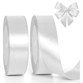 GXFCING White Satin Ribbon 25 mm x 46 m, Satin Satin Ribbon for Gift Packaging, Balloons, Crafts, Cake Decoration, Bouquets,