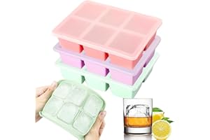 Theuwnee® 3 Pcs Cubetti Ghiaccio Stampo con Coperchio, Grande Stampi per Ghiaccio in Silicone, Certificato LFGB e Senza BPA, Ideale per Congelatore, Whisky, Cocktail e Altre Bevande