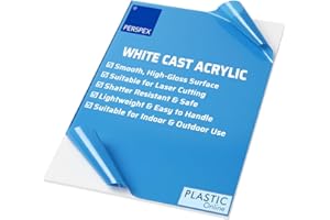 TIELO 3mm Perspex White Gloss Acrylic Plastic Sheet Panel With Finished Polished Edges - Various Sizes (A4-29.7cm x 21cm)