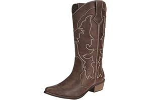 SHESOLE Ladies Cowgirl Cowboy Boots for Women Block Heel Pu Leather Western Wedding Shoes