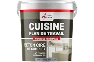 Béton ciré cuisine, plan de travail, crédence, évier sol et mur revêtement mural décoratif kit complet - 10 m² (en 2 couches) Titane Gris Clair - ARCANE INDUSTRIES