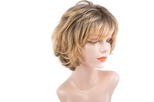 XULAIP Peluca corta moderna de pelo sintético con cabello ondulado de color rubio dorado para mujer, cabello sintético resistente al calo