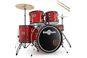 Red Acoustic Drum Kit BDK1 by Gear4music Full Size Complete Starter Drum Set with Stool and Sticks