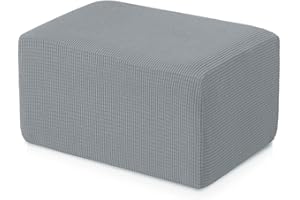 Highdi Ottomane Schonbezug Hockerbezug, Einfarbig Hocker Hussen für Fußhocker, Stretch Bezug Ottomane Abdeckung Überzug Hocker Protector Waschbar Hockerabdeckung (Jacquard grau)