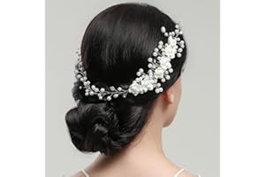 JUSTUSNX Fermaglio per capelli da sposa con perle rampicanti argentate e cristalli, fascia per capelli per donne e ragazze, accessori per acconciature