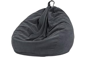 Nobildonna Bean Bag Chair Cover (No Filler) for Kids and Adults. Extra Large 300L Bean Bag Stuffed Animal Storage Washable Soft Premium Corduroy Stuffed Plush Toys Bean Bag Cover (Black Gray)