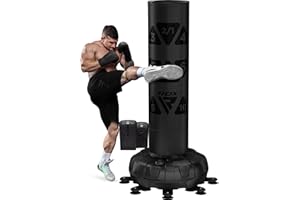 ‎RDX RDX 6FT 330LB Boxsack Stehend Erwachsene, Trainingshandschuhe und Überzug Set XXL Freistehender Standbxsack Boxing mit Saugfuß Freestanding Punch Bag für MMA Kickboxen Kampfsport