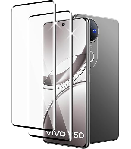 QULLOO Vetro Temperato Per VIVO V50E / V50 5G – 2 Pezzi Per Schermo + 2 Per Fotocamera, 9H, Trasparente, Anti Impronte, Bordo Curvo