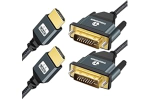 Thsucords Câble HDMI vers DVI 4K 2M Lot de 2, Plaqué et Tressé, Câble DVI vers HDMI Bidirectionnel Compatible avec projecteur, ordinateur Portable, TV, PC, lecteur DVD