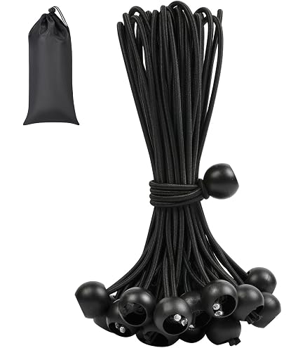 Tendeurs élastiques Avec Boule - Lot De 20, Noirs, 15 Cm - Pour Bâche, Tente, Fixation Rapide