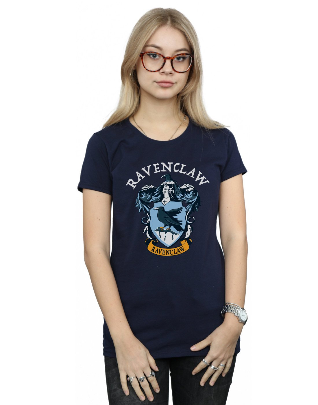 Absolute-Cult-Harry-Potter-Damen-Ravenclaw-Crest-T-Shirt-Navy-Blau-Medium