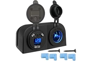 HOEMBPN Toma Cargador de USB QC3.0 de Coche Doble PD Type-c con Interruptor On/Off y LED Voltímetro+12V/24V Enchufe de Encendedor de Cigarrillos,Enchufe USB Panel de Carpa para Barcos Camiones Vehículos Motos