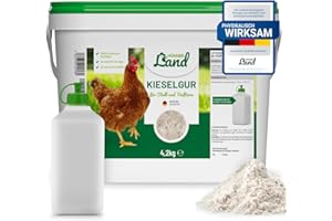 HÜHNER Land Kieselgur für Hühner 4,2kg INKLUSIVE Stäubeflasche - Reines Kieselgur Hühner Pulver, Kieselerde Pulver, Naturprodukt für Hühnerstall