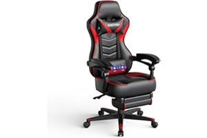 Fullwatt Racing Gaming Chair for adults with Footrest and Massage Lumbar Pillow, Swivel Height Adjustable Reclining PU Leather Video Game Chair, E-Sports Gaming Chair Big and Tall(Red)
