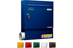 ‎AL BRIEFKASTENSYSTEME AL Briefkasten Systeme Basic 1er Briefkasten mit Zeitungsfach in RAL 5010 Enzianblau 1 Fach DIN A4 Postkasten wetterfest wasserdicht Briefkastenanlage mit Posthaltebügel und 2 Namensschildern