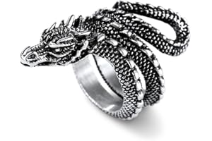 U7 Awesome Cool Tiger/Dragon Stainless Steel Rings for Men Boys, Punk Gothic Ring Jewellery, Silver/Black/Gold Plated Color, Name Customizable, Size #7-14, Send Gift Box