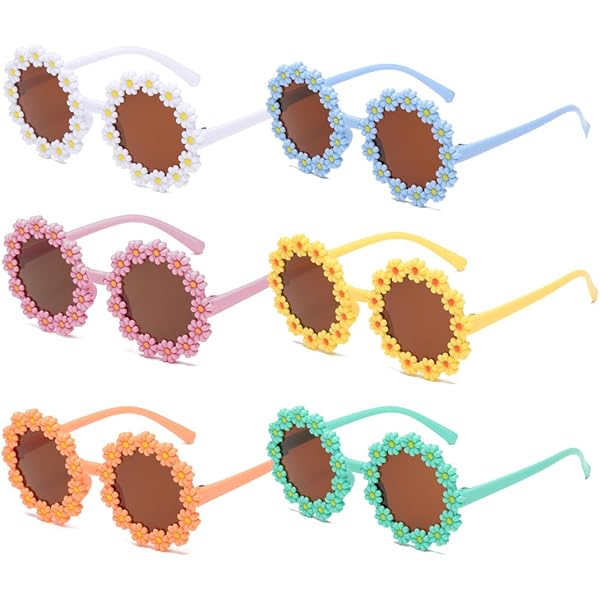 Occhiali Da Sole Bambini A Forma Di Margherita - 6 Pezzi Colorati Con Protezione UV Per Spiaggia E Gioco - Foto 3