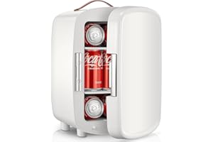 FOHERE Mini Frigo, 10 Litri/12 Lattine Frigorifero Piccolo Portatile, 220-240 V AC/DC, per camera da letto, cura della pelle, bevande, ufficio, dormitorio e auto, Bianco
