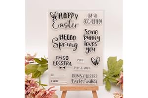 WOOYANGFUN Joyful Home Happy Easter Hello Spring Bunny Wishes Rubber Clear Stamp for Card Making Decoration and Scrapbooking