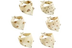 FZSECRIU 6 Stück Dreieckstuch Baby, Lätzchen Baby Musselin, Saugfähig Halstuch, Musselin Halstüch Sabberlätzche mit 2 Verstellbares Druckknopf, Geeignet für Jungen und Mädchen